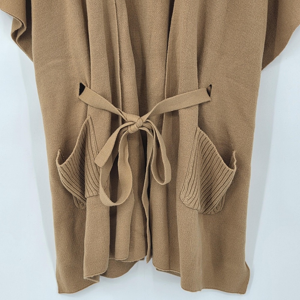 LOFT Sweater Womens M/L Beige Knit Belted Open Front Short Sleeve Cardigan Camel - Picture 4 of 7